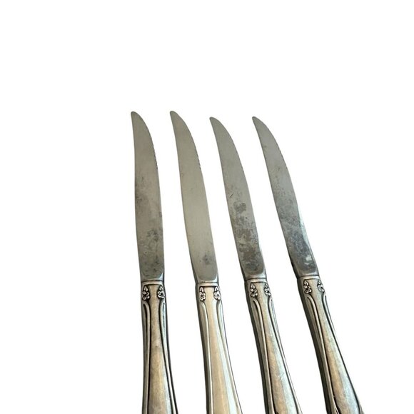 Oneidacraft Deluxe Stainless Flatware Set Chateau Floral 4 Steak Meat Knives - Picture 3 of 7